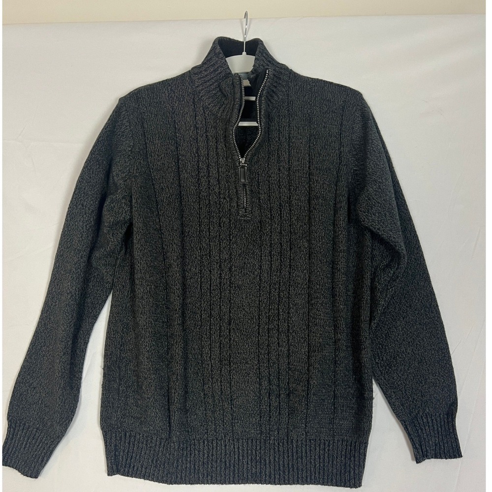 Oscar de la Renta Mens Quarter Zip‎ Sweater Gray Ribbed Sherpa Neck Medium